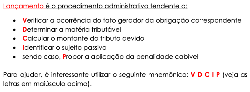 Lançamento — mnemônico VDCIP